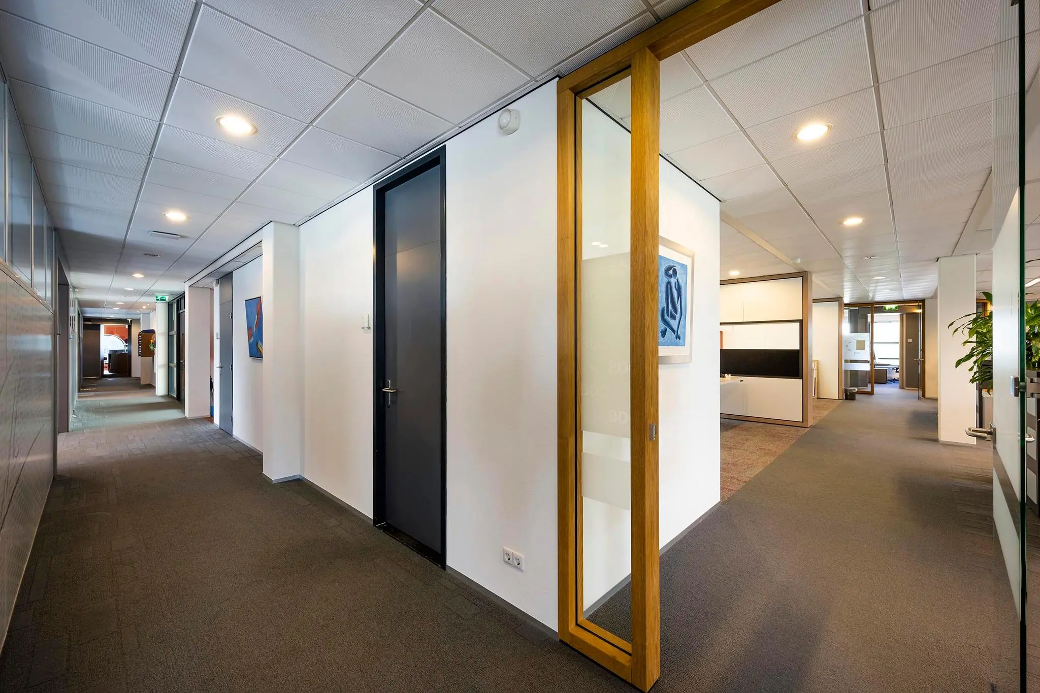 Modern kantoorpand aan de K.P. van der Mandelelaan met een ruime gang en strakke inrichting.